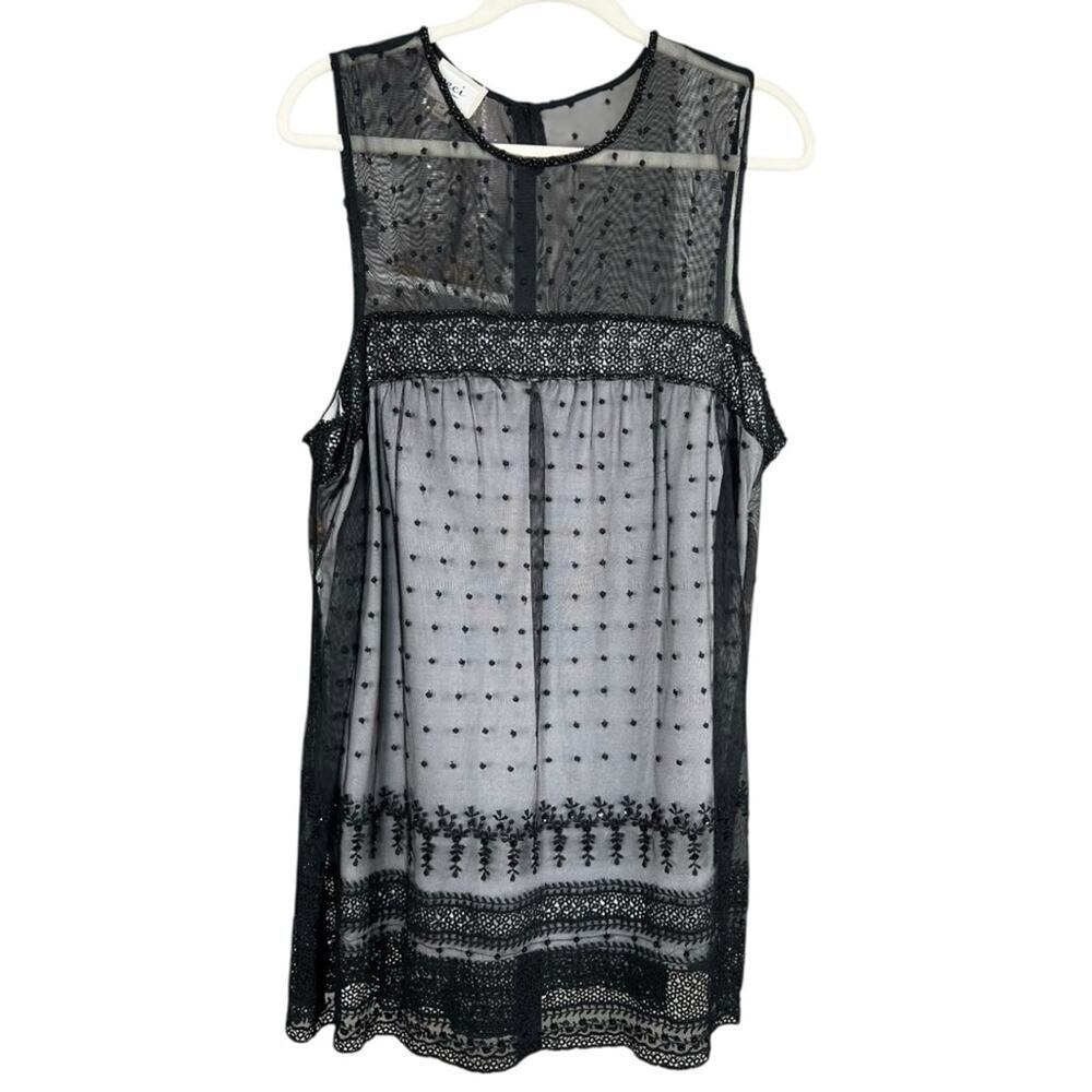 eci New York Black Sheer Beaded Embellished Women’s Blouse Top Size 16